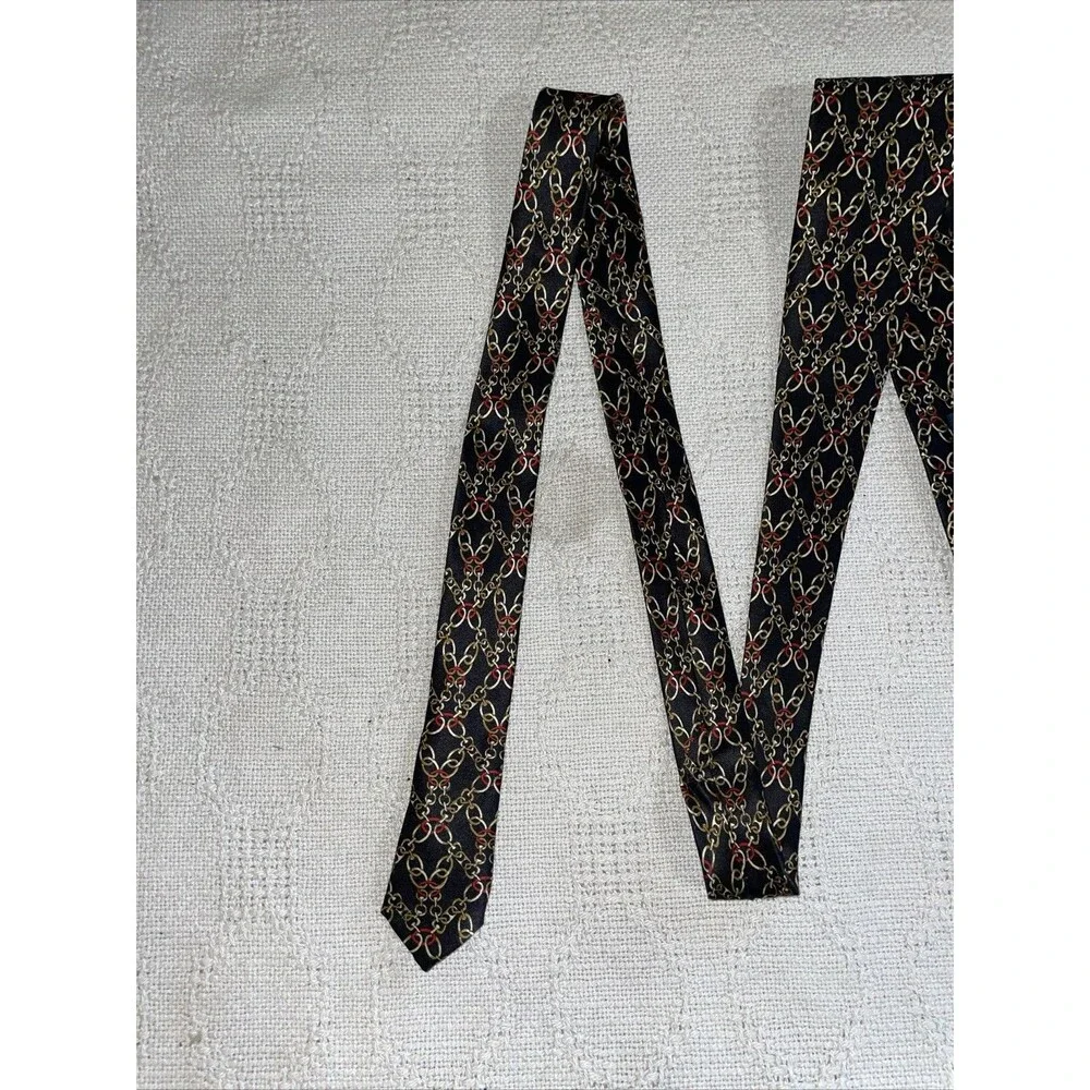 Ashford & Brooks Men’s Dress Tie Size 57” 3.75” Black Chain Motif Silk Business